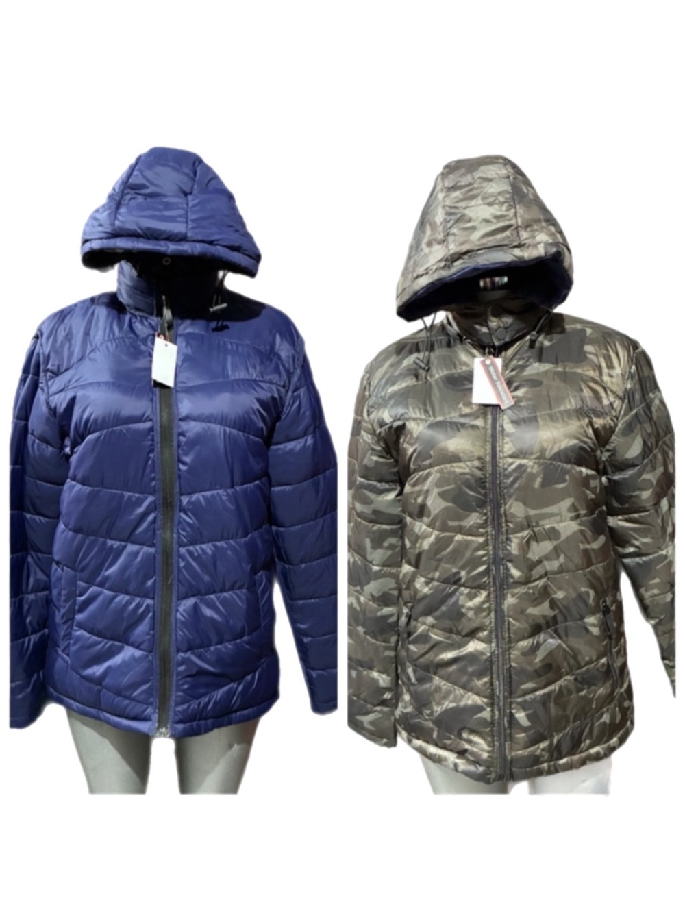 VIGO Reversible Hooded Jacket Down Alternative Blue & Camouflage Outdoor Medium
